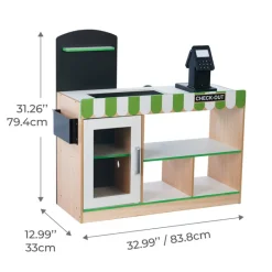Kids Teamson Kids Cashier Austin Interactive Play Checkout Counter Stand with 26 Accessories, Green/White/Natural Wood