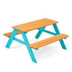Kids Teamson Kids Classic A-Frame Wooden Picnic Table, Aqua and Natural