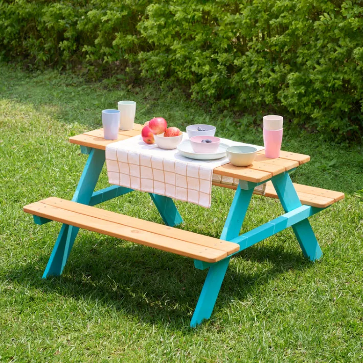 Kids Teamson Kids Classic A-Frame Wooden Picnic Table, Aqua and Natural
