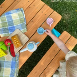 Kids Teamson Kids Classic A-Frame Wooden Picnic Table, Aqua and Natural