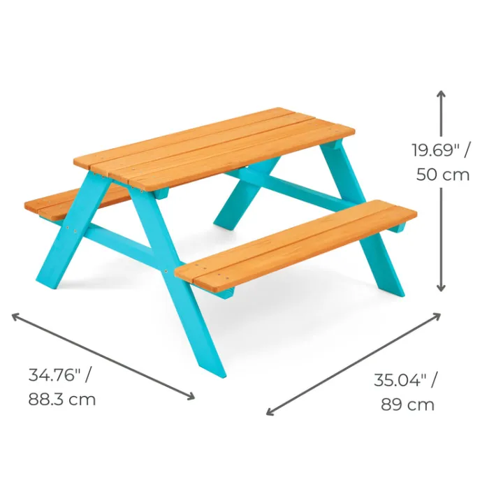 Kids Teamson Kids Classic A-Frame Wooden Picnic Table, Aqua and Natural