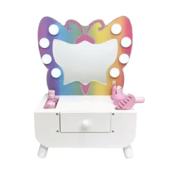 Kids Teamson Kids Colorful Butterfly-Shaped Tabletop Vanity with LED-Illuminated Mirror and Accessory Set