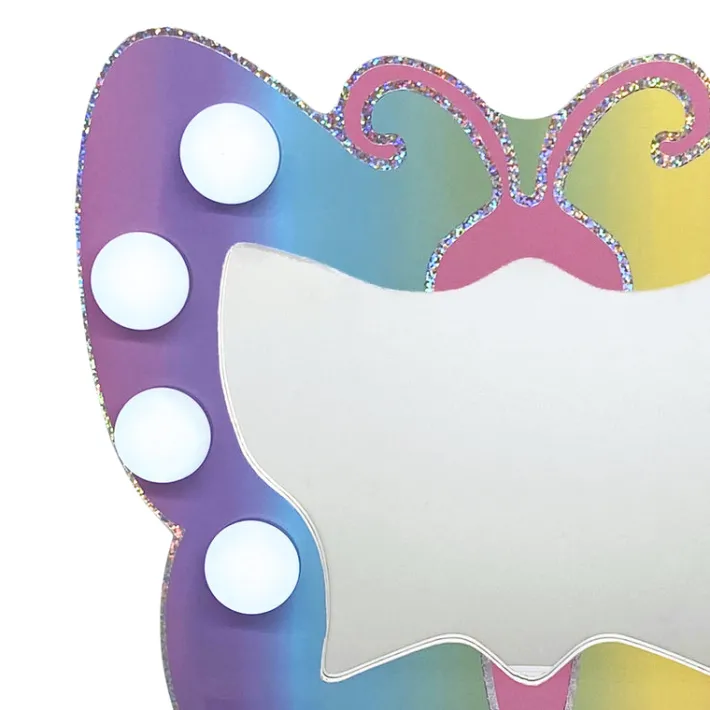 Kids Teamson Kids Colorful Butterfly-Shaped Tabletop Vanity with LED-Illuminated Mirror and Accessory Set