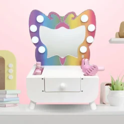 Kids Teamson Kids Colorful Butterfly-Shaped Tabletop Vanity with LED-Illuminated Mirror and Accessory Set