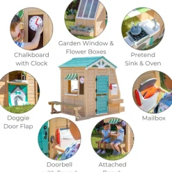 Kids Teamson Kids Gardenia Wooden Playhouse with Garden Window, Tan & Green