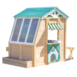 Kids Teamson Kids Gardenia Wooden Playhouse with Garden Window, Tan & Green