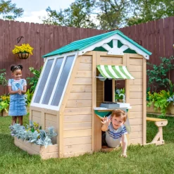Kids Teamson Kids Gardenia Wooden Playhouse with Garden Window, Tan & Green
