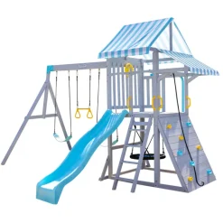 Kids Teamson Kids Laguna Swing Set Playset with Platform & Rock Wall, Gray