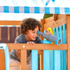 Kids Teamson Kids Laguna Swing Playset with Platform & Rock Wall, Aqua & Natural