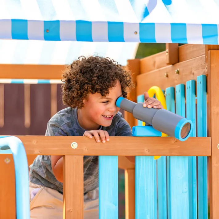 Kids Teamson Kids Laguna Swing Playset with Platform & Rock Wall, Aqua & Natural