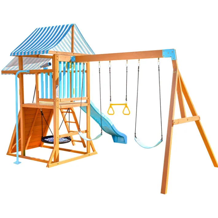 Kids Teamson Kids Laguna Swing Playset with Platform & Rock Wall, Aqua & Natural