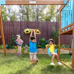 Kids Teamson Kids Laguna Swing Playset with Platform & Rock Wall, Aqua & Natural