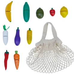 Kids Teamson Kids Little Chef Frankfurt 21-Piece Produce Shopping Bag Set with Pretend Fruit and Vegetables, Multi