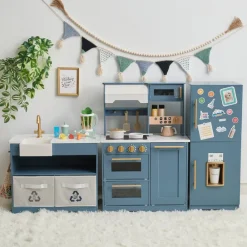 Kids Teamson Kids Little Chef Atlanta Modular Play Kitchen with Accessories, Blue/Gold