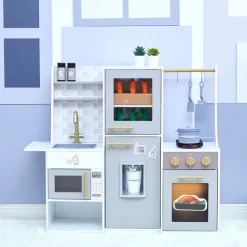 Kids Teamson Kids Little Chef Lyon Complete Kitchen Set with Hydroponic Garden, Refrigerator and Accessories, Gray -FINAL SALE