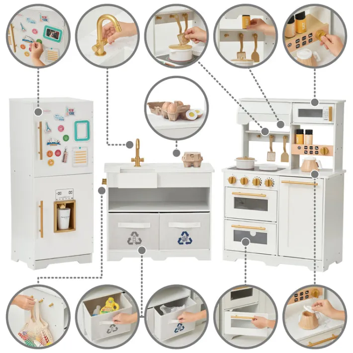 Kids Teamson Kids Little Chef Atlanta Modular Play Kitchen with Accessories, White/Gold