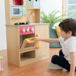 Kids Teamson Kids Little Chef Florence Classic Play Kitchen with 5 Kitchen Accessory Toys, Wood Grain