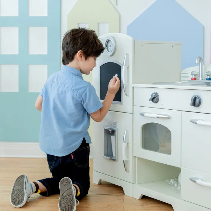 Kids Teamson Kids Little Chef Fairfield Retro Kids Kitchen Playset with Refrigerator, Ivory