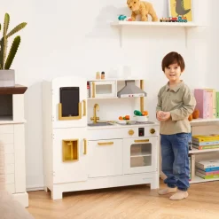 Kids Teamson Kids Little Chef Munich Kids Play Kitchen with Interactive Features, White/Gold