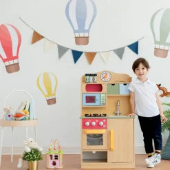Kids Teamson Kids Little Chef Florence Classic Play Kitchen with 5 Kitchen Accessory Toys, Wood Grain