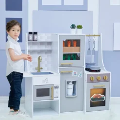 Kids Teamson Kids Little Chef Lyon Complete Kitchen Set with Hydroponic Garden, Refrigerator and Accessories, Gray -FINAL SALE
