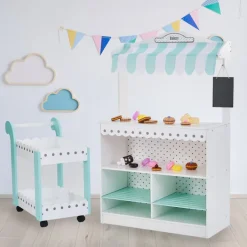 Kids Teamson Kids My Dream Bakery Shop, Treat Stand and Dessert Cart, White/Blue