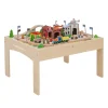 Kids Teamson Kids Preschool Play Lab Toys Table with 85-pc Train and Town Set, Natural