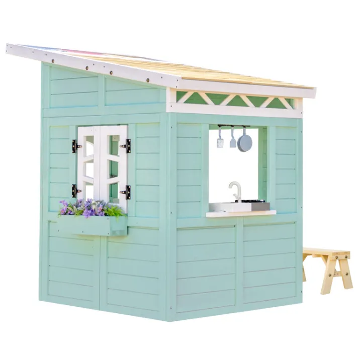 Kids Teamson Kids Rainbow Shade Wooden Playhouse with Kitchen and Bench, Mint