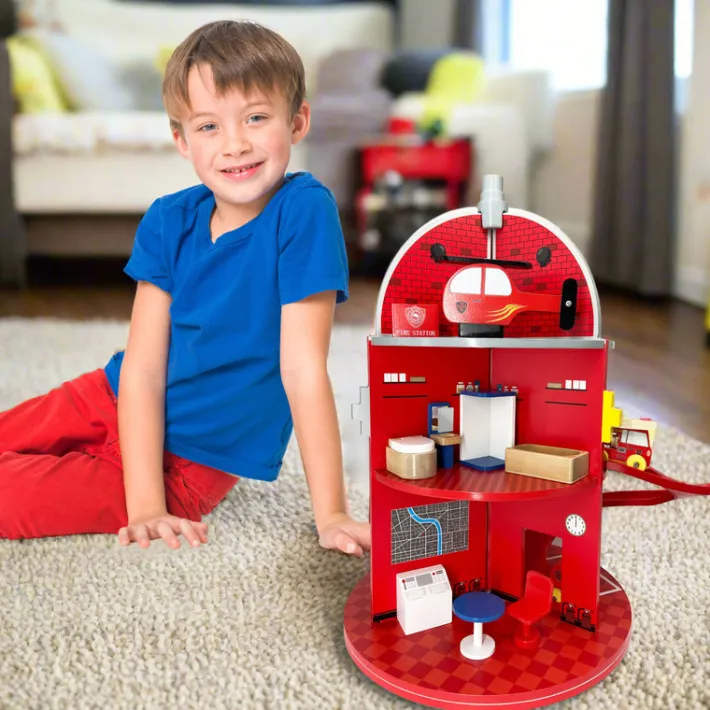 Kids Teamson Kids 3-Story Fire Station Playset with 25 Figurines and Furnishings, Multi
