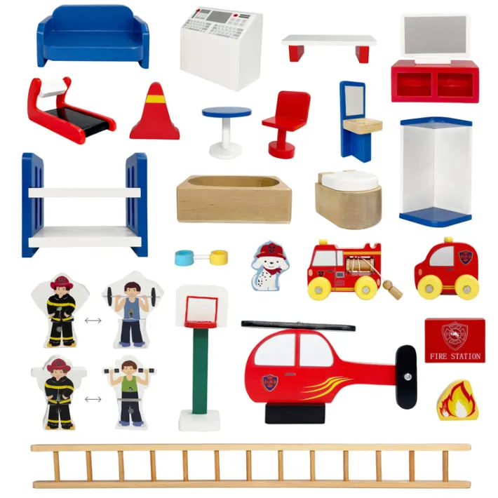 Kids Teamson Kids 3-Story Fire Station Playset with 25 Figurines and Furnishings, Multi