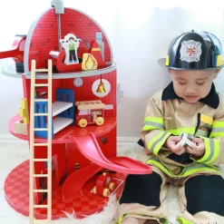 Kids Teamson Kids 3-Story Fire Station Playset with 25 Figurines and Furnishings, Multi