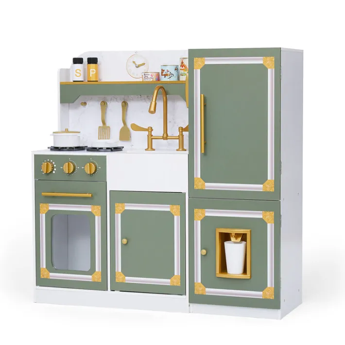 Kids Teamson Kids Versailles Deluxe Play Kitchen Plus Refrigerator and 15 Accessories, Olive Green