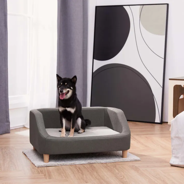 Teamson Pets 15.51" Bennett Linen Sofa Dog Bed for Small and Medium Dogs, Gray- FINAL SALE