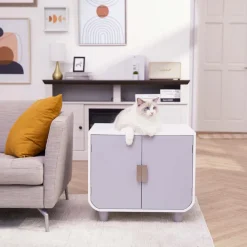 Teamson Pets 22.01" Dyad Cat Litter Box Enclosure and Side Table, Alpine White- FINAL SALE