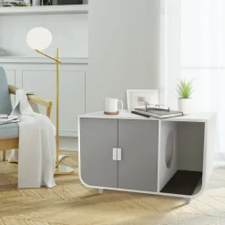 Teamson Pets 22.01 Dyad Large Enclosed Cat Litter Box /Side Table, Alpine White/Gray- FINAL SALE