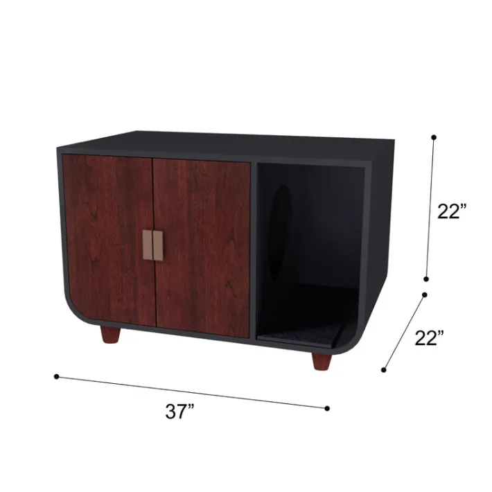 Teamson Pets 22.01 Dyad Large Enclosed Cat Litter Box /Side Table, Mocha Walnut- FINAL SALE