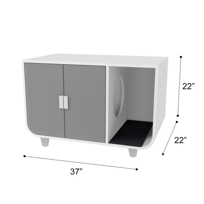 Teamson Pets 22.01 Dyad Large Enclosed Cat Litter Box /Side Table, Alpine White/Gray- FINAL SALE