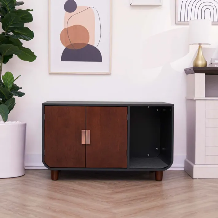 Teamson Pets 22.01 Dyad Large Enclosed Cat Litter Box /Side Table, Mocha Walnut- FINAL SALE