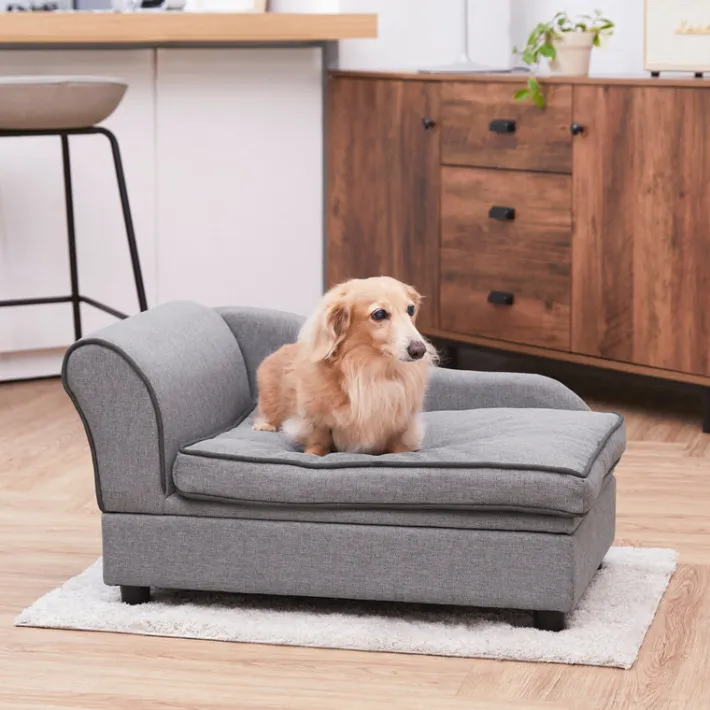 Teamson Pets 16.5" Ivan Chaise Lounge with Storage for Small and Medium Dogs, Gray- FINAL SALE