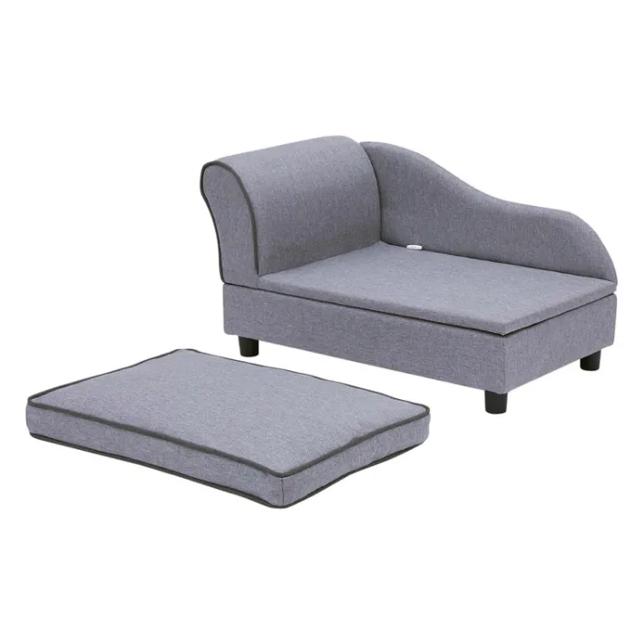 Teamson Pets 16.5" Ivan Chaise Lounge with Storage for Small and Medium Dogs, Gray- FINAL SALE