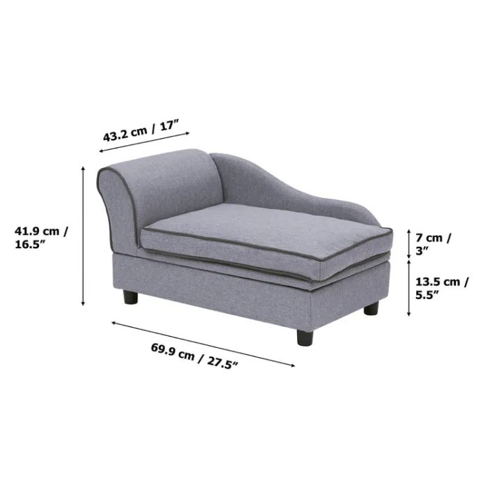 Teamson Pets 16.5" Ivan Chaise Lounge with Storage for Small and Medium Dogs, Gray- FINAL SALE