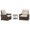 Teamson Wicker Frame & Wood Armrests Recliner Set in Warm Brown Outdoor Seating