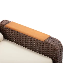 Teamson Wicker Frame & Wood Armrests Recliner Set in Warm Brown Outdoor Seating