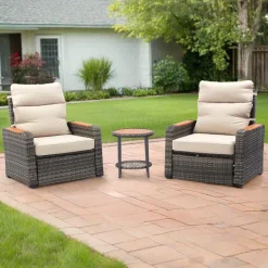 Teamson Wicker Frame & Wood Armrests Recliner Set in Gray Outdoor Seating